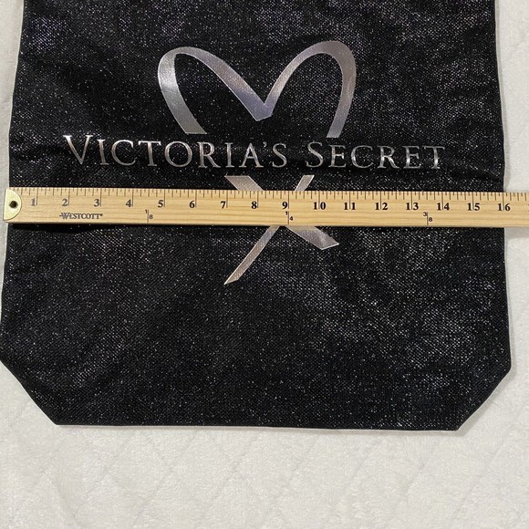 Victoria’s Secret Sparkling Black Canvas Tote Bag Silver Logo Shimmer Straps NWT - Picture 5 of 8